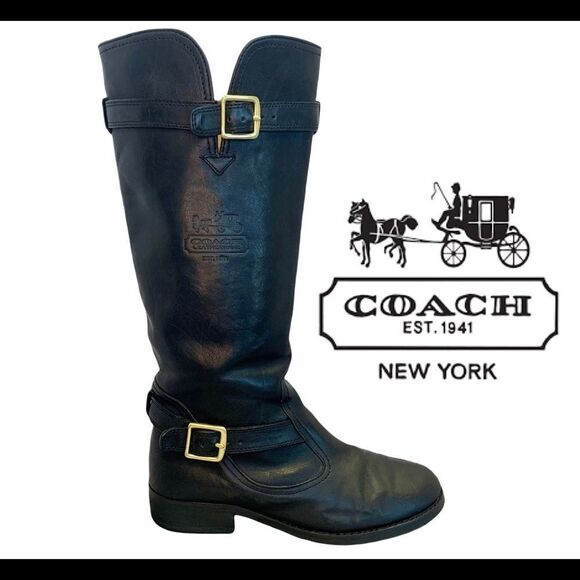 𝅺COACH Black Leather Whitley Riding Boots Size 6 - Picture 1 of 11